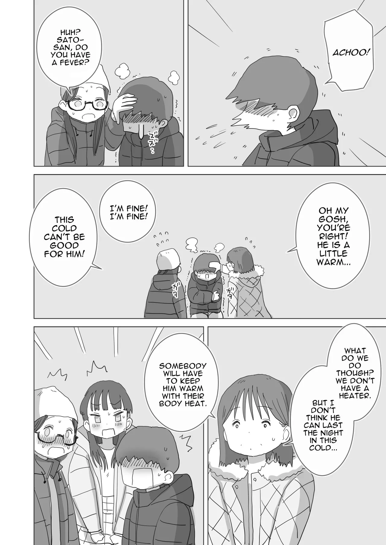 Aru Ooyuki no Tsumetai Yoru Boku no Ie no Futon no Naka de Beit-saki no Onnanoko-tachi ga Naisho de Micchaku Atatame Ecchi Shite Kureta Chapter 1 - page 11