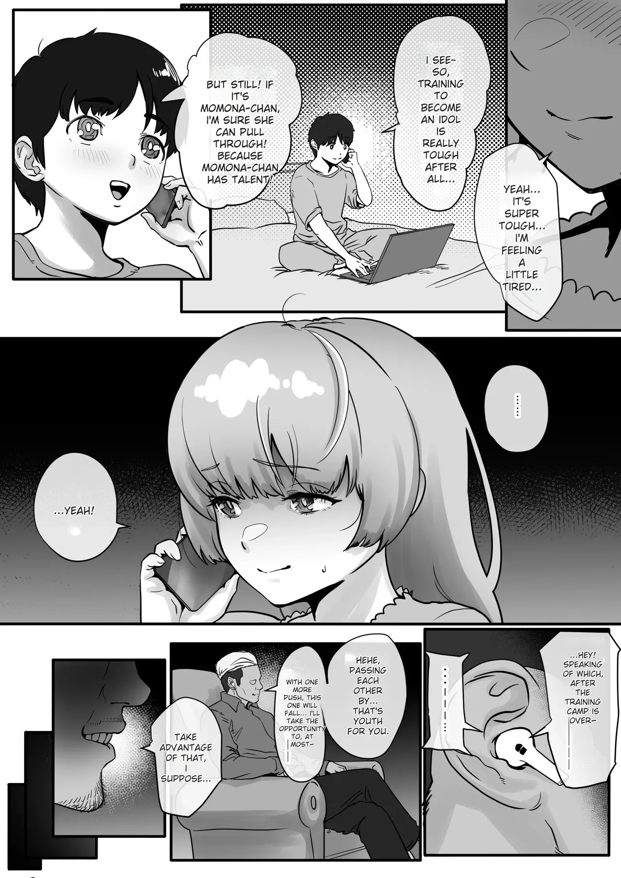 A story about Momona, an aspiring idol who was supposed to end up with her childhood friend, but becomes an older man’s mistress. Chapter 1 - page 29