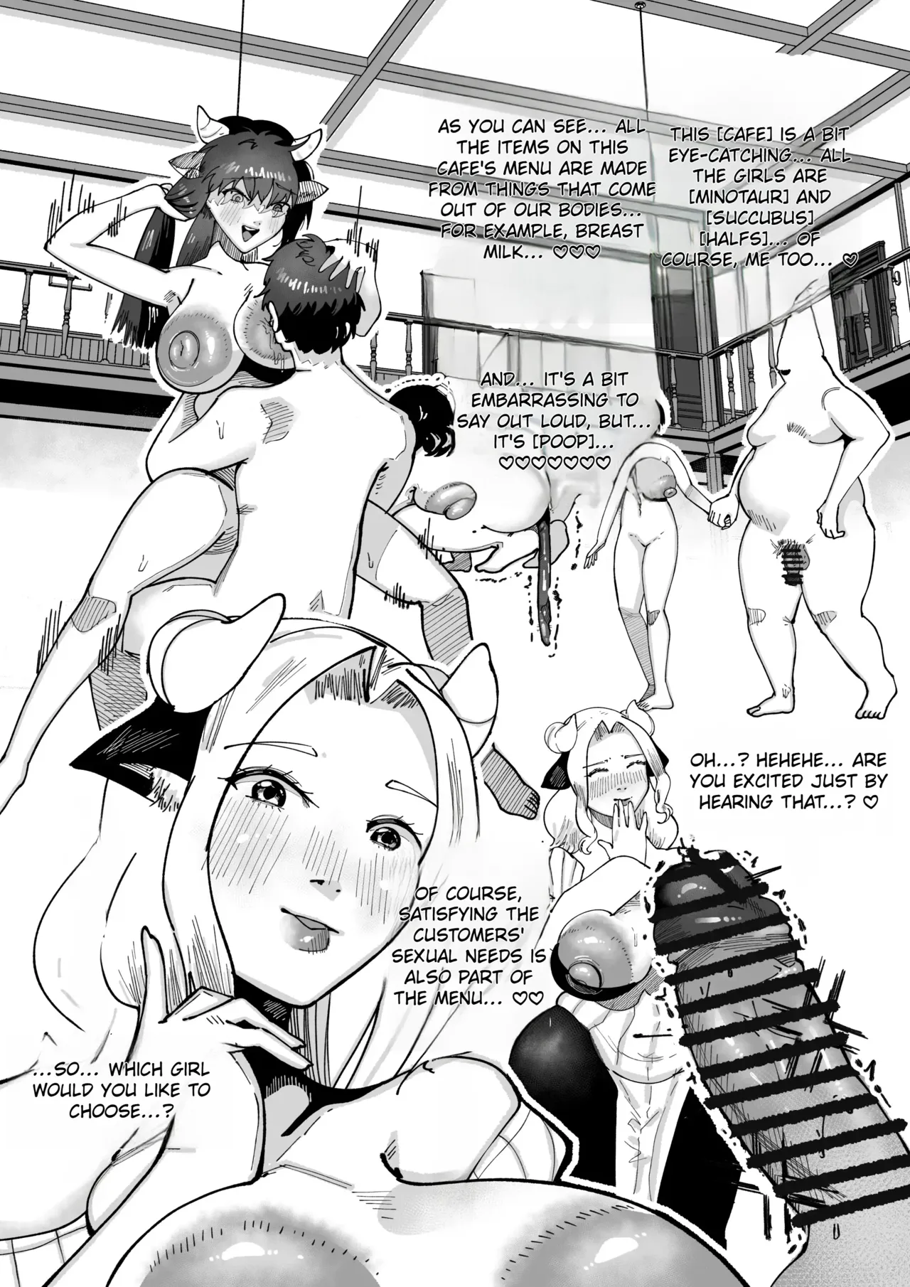 At the pleasure café ‘Amrita,’ where soft-serve ice cream is made from women’s breast milk and what they expel from their asses, I deliberately chose the overly ripe, sex-oozing older woman standing at reception Chapter 1 - page 3