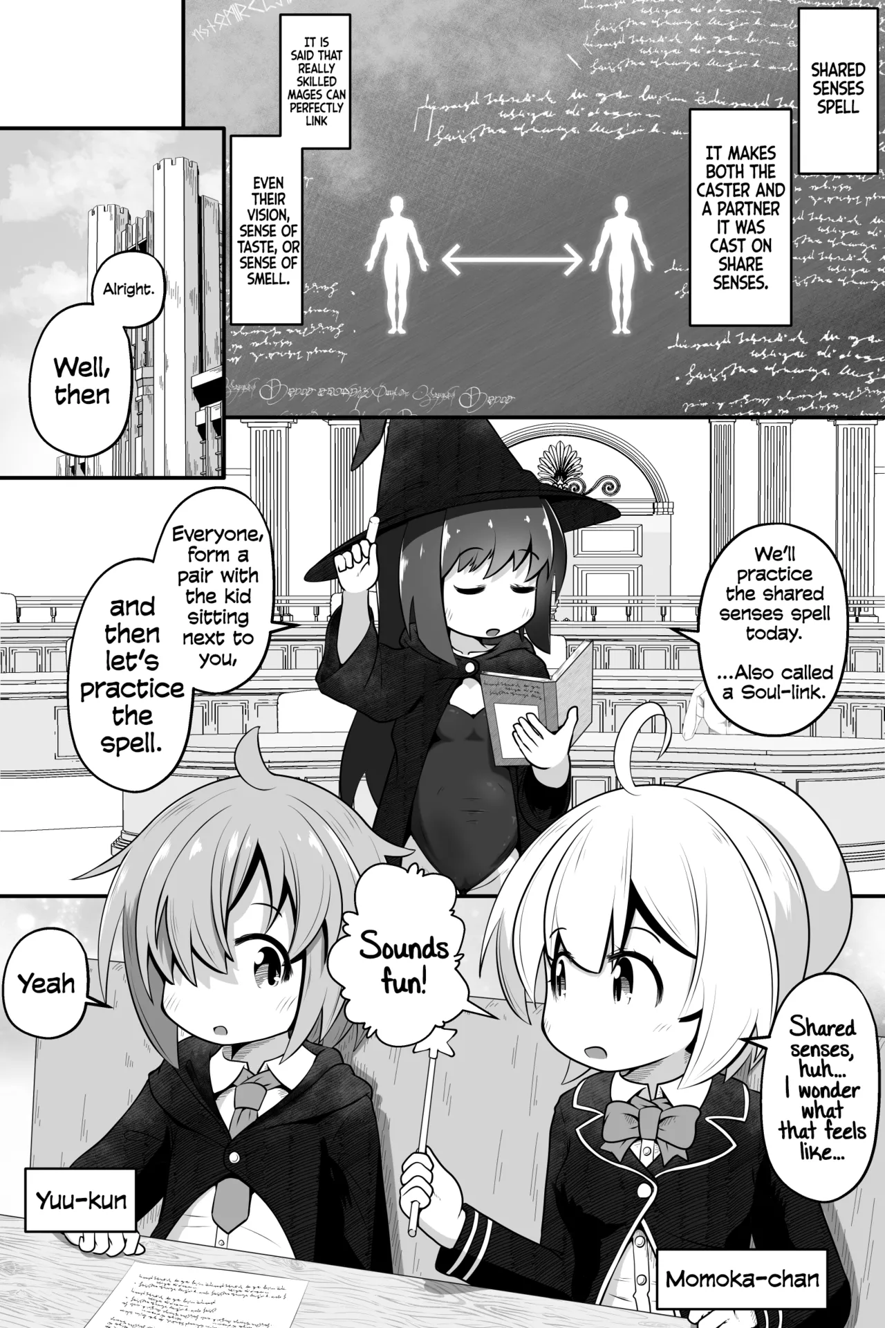 Mahoutsukai no Shounen Shoujo ga Kankaku Kyouyuu Mahou tsukatte Ecchi suru Ohanashi Chapter 1 - page 2